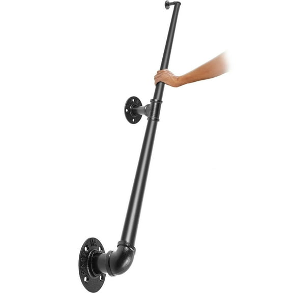 6FT Pipe Stair Handrail - 440LB Capacity Carbon Steel Wall Mount Railing w/ Industrial Matte Black Finish - Indoor/Outdoor Use for Homes, Offices & Bars