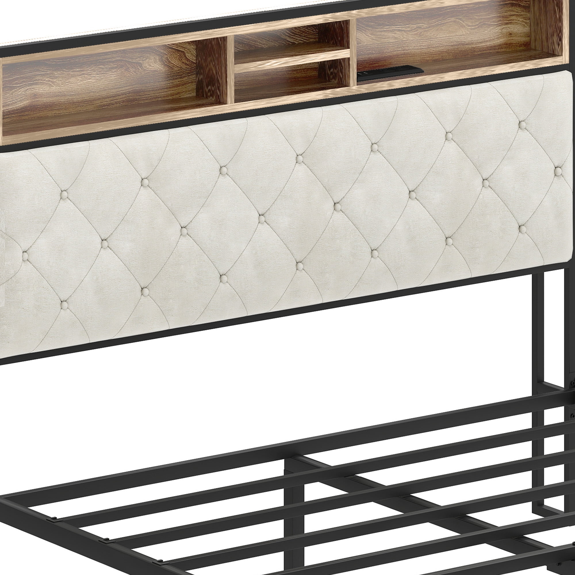 DEXTRUS Industrial Retro Style Queen Modern Linen Bed Frame with Headboard