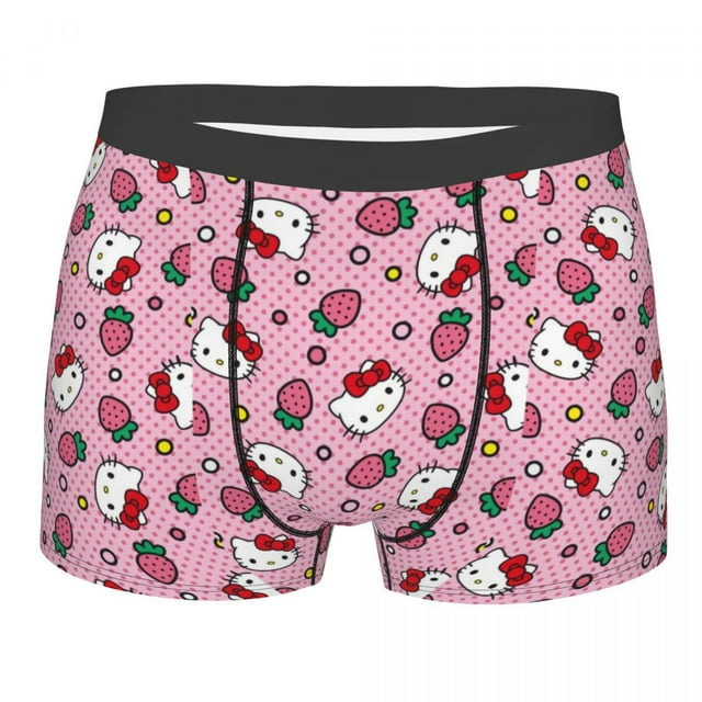 RWJDXD Custom Hello Kitty Anime Cat Pattern Underwear Men Stretch Boxer Briefs Shorts Panties Soft Underpants For Male o