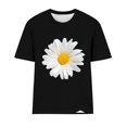 thumbnail image 4 of SDNall Womens Round-Neck Blouses Short Sleeved T Shirts Daisy Flower Print Top, 4 of 9