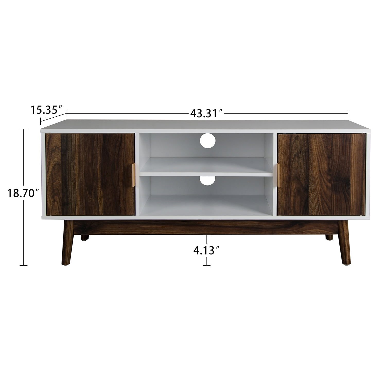 Private Jungle TV Console Table with Storage Cabinet Shelves with 2 Doors 43 Inch Entertainment Center for Living Room Bedroom,Brown&white
