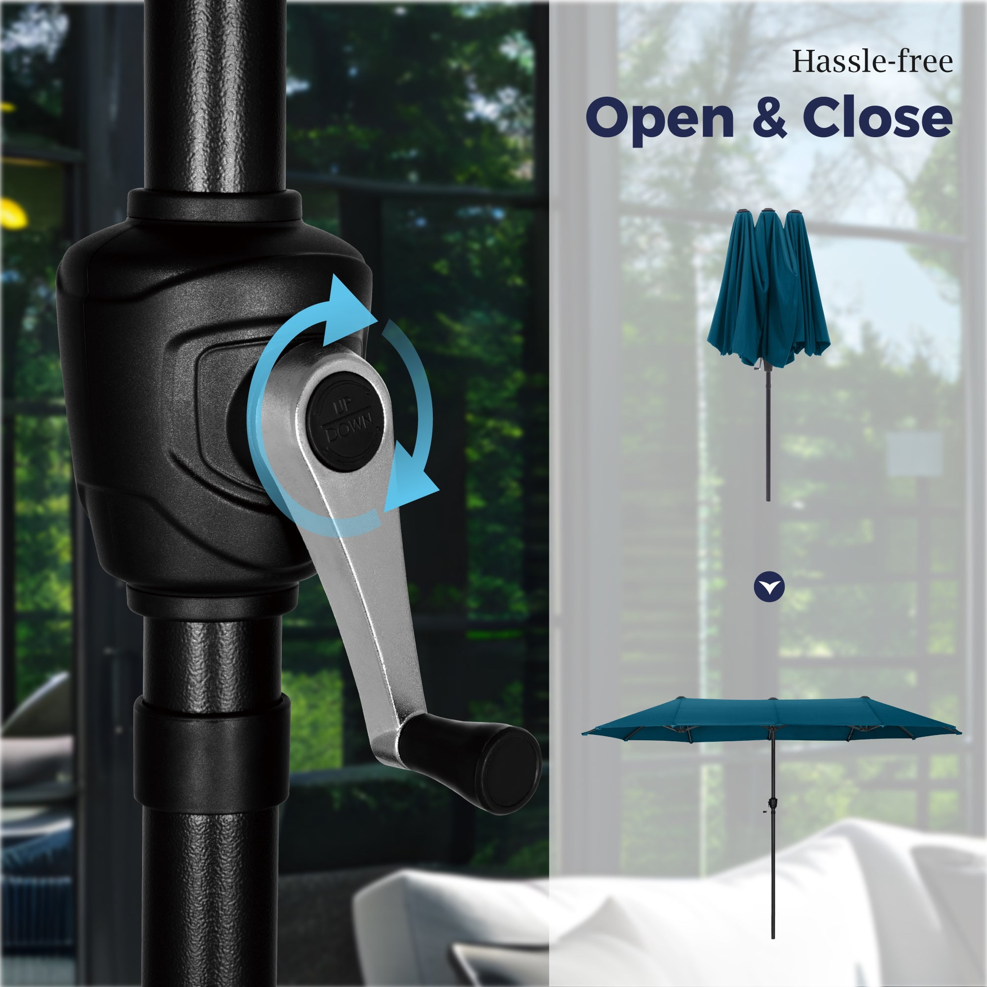 Alpha Joy 13x6.5ft Double-Sided Extra Large Outdoor Patio Market Rectangle Umbrella with Crank Handle, Cerulean