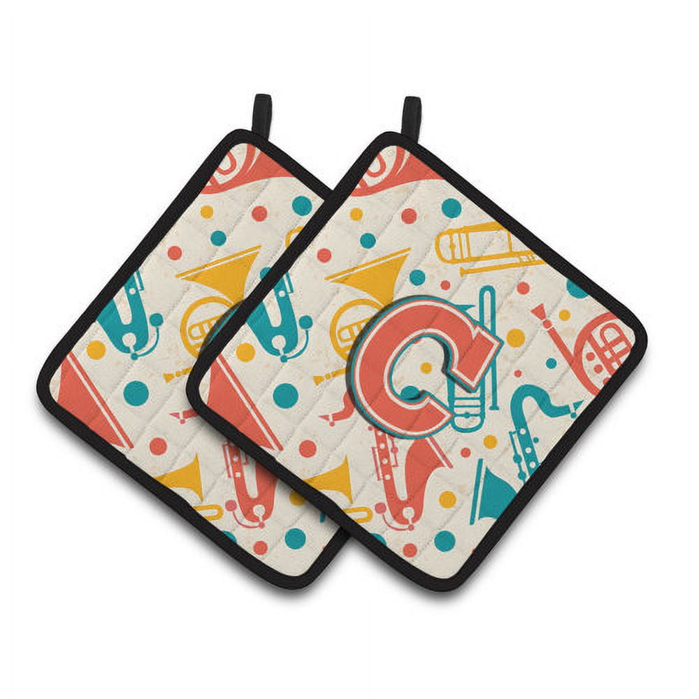 Carolines Treasures CJ2001-RPTHD Letter R Retro Teal Orange Musical Instruments Initial Pair of Pot Holders, 7.5 x 3 x 7.5 in.