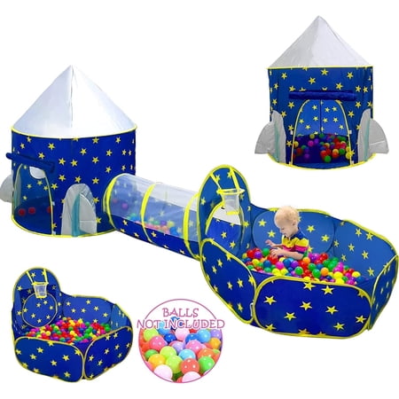 Wilwolfer Spaceship 3pc Toddler Pop up Kids Play Tent with Tunnel and Ball Pit for 3/6 Years Kids Boys Babys Indoor price history on PriceWatchPro