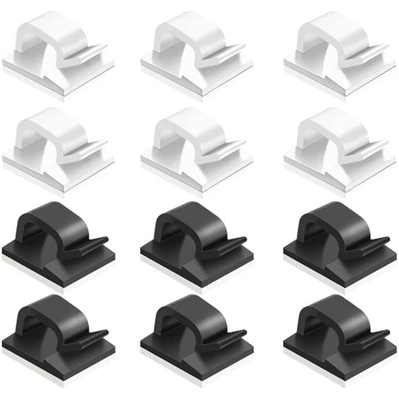 60 Pcs Pinces Adhésives pour Câbles, FineGood Organiseurs en Plastique pour Cordons, Pince de Gestion de Rangement pour Câbles pour la Maison et le Bureau - Noir, Blanc