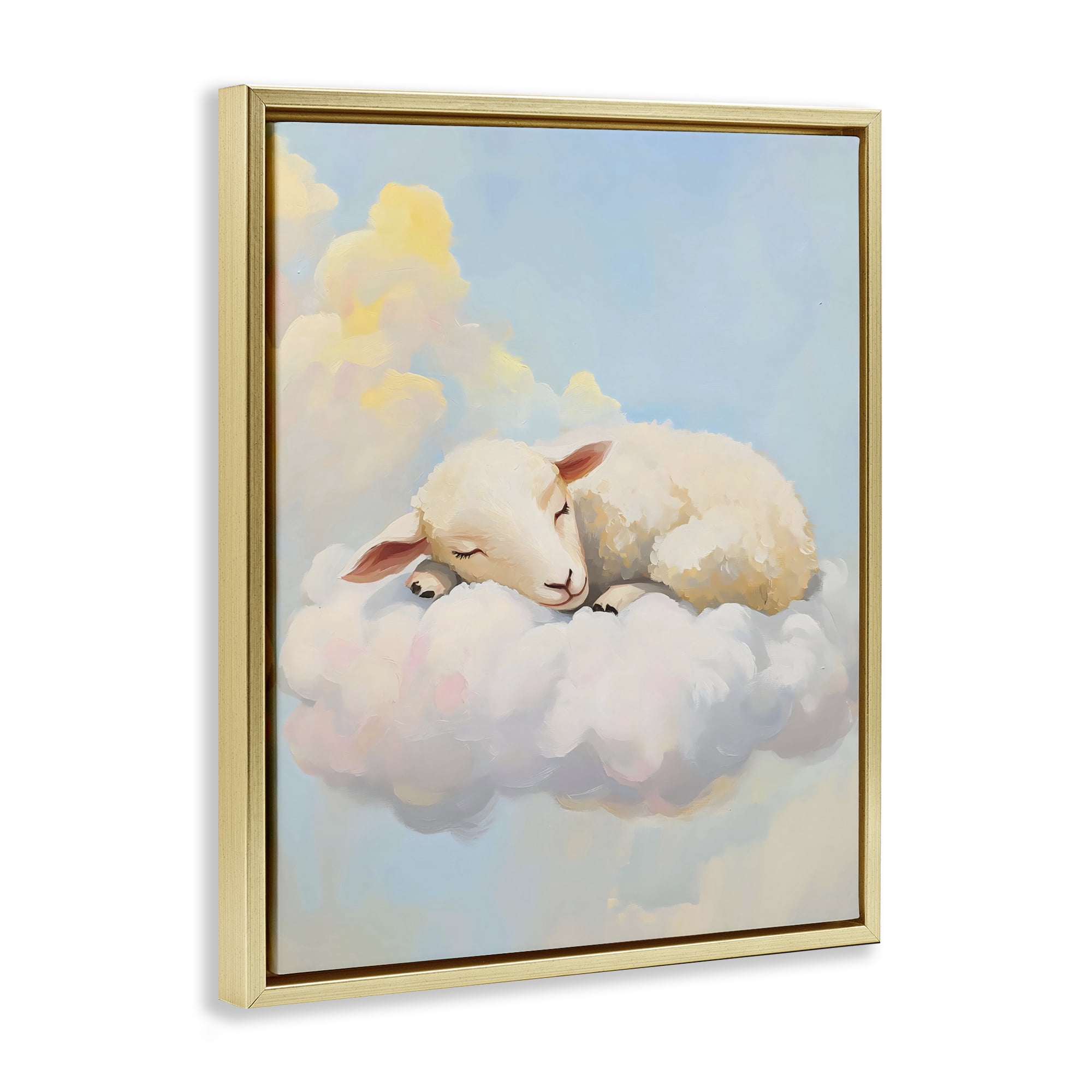 Stupell Industries Sleeping Sheep on a Cloud Gold Framed Floater Canvas Wall Art, design by The Prints Vibe