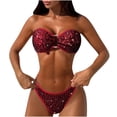 thumbnail image 5 of Sakmal Bikini Swimsuits for Women Off the Shoulder Tummy Control Push Up Swimwear Sequin Vacation Red Womens Swimsuits M, 5 of 5