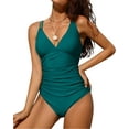 thumbnail image 3 of Charmo Maillots de Bain une Pièce pour Femmes à Col en V, Froncés, Gainants, Monokini, 3 of 6