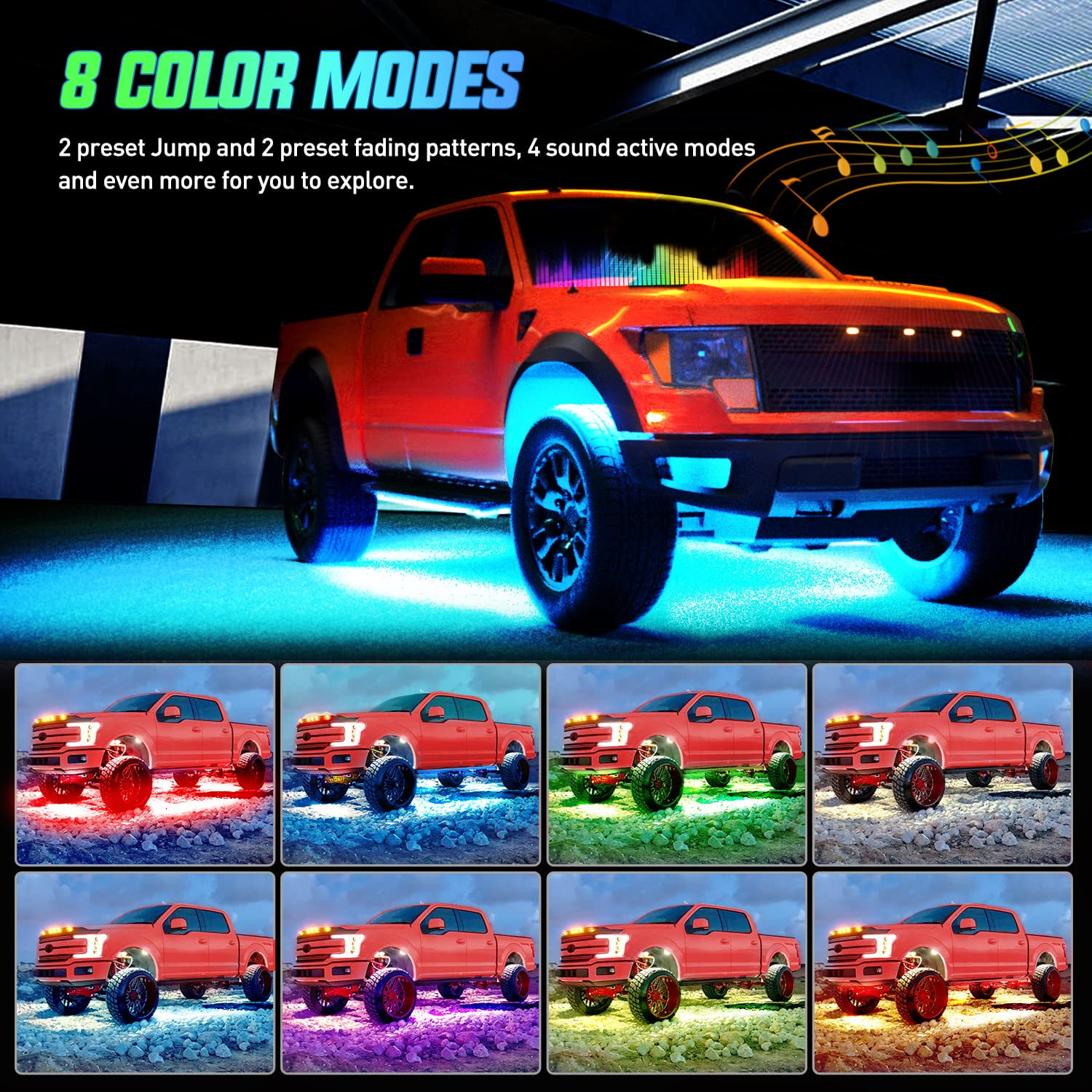 AUTOXBERT 4Pcs Car Underglow Neon Accent Strip Light LED RGB Multi Color DIY APP Function