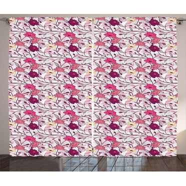 Ambesonne Japanese Curtains 2 Panel Set, Sakura Tree Blossoms, 108" x 96", Pink Purple and Ivory