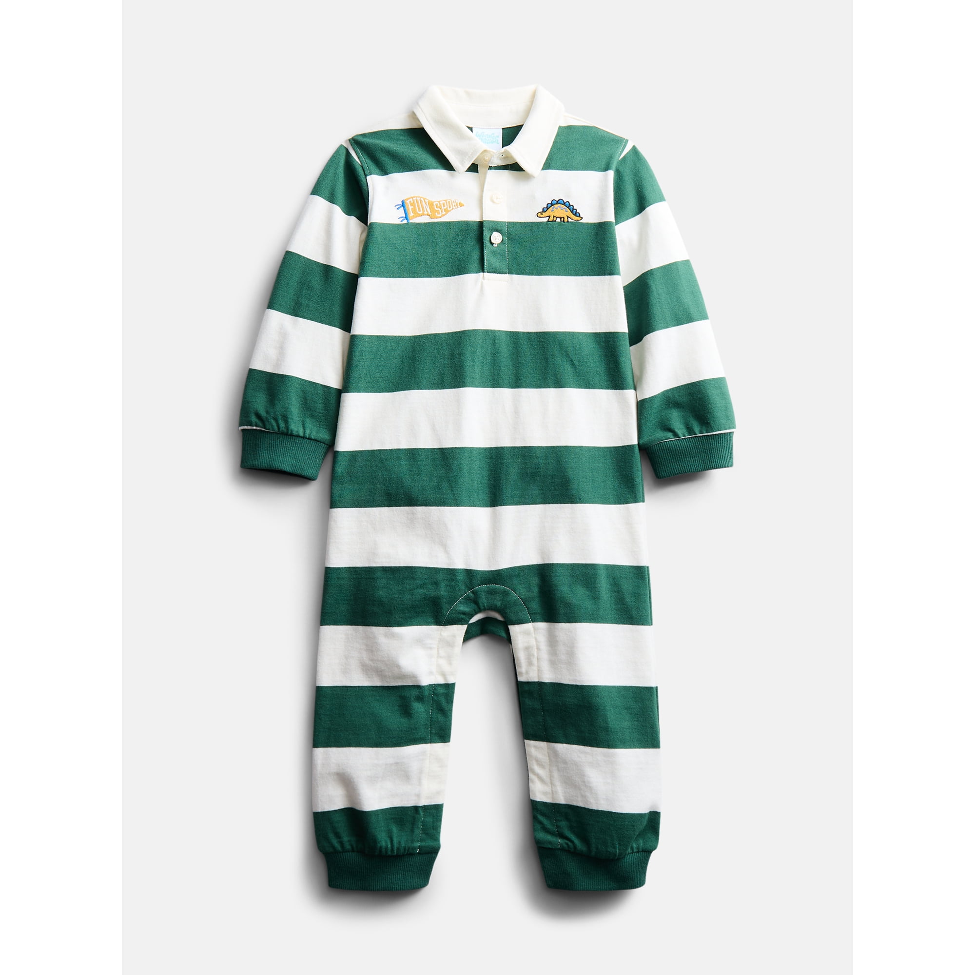 Wonder Nation Baby Boy’s Embroidered Collared Romper with Long Sleeves, Sizes 0/3M-24M