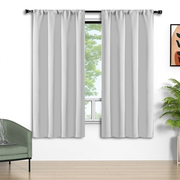 Cortinas Blackout Blancas, Juego de 2 Paneles, 52x72 Pulgadas, Cortinas Blackout con Bolsillo para Barra, Cortinas Térmicas Aislantes para Ventanas, Calor de Verano, Cortinas Sólidas con Privacidad A