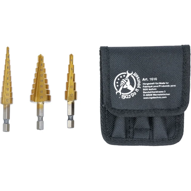 Juego de Brocas Conicas Escalonadas BGS 1616 HSS 3-20 MM