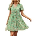 thumbnail image 2 of One opening Summer Dresses for Women V Neck Short A-line Sundress Bohemian Floral Print Dresses Vacation Beach Dresses, 2 of 9