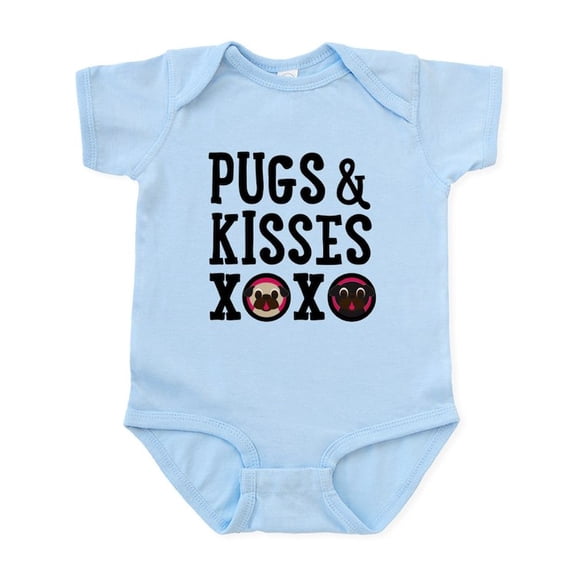 CafePress - Pugs & Kisses Black Text Stacked Body Suit - Baby Light Bodysuit, Size Newborn - 24 Months