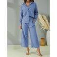 thumbnail image 2 of Liacowi Women Tops Pants Suit Plus Size Long Sleeve Buttons Lapel Shirt Long Pants Linen Sets for Women 2 Piece S-5XL, 2 of 9