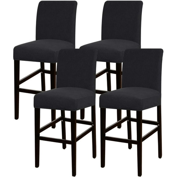 Bar Stool Covers, Non-Slip Counter Height Chair Protectors with Elastic Bottom, High Stretch Fabric for Restaurant and Event Use, Set of 4 in Black