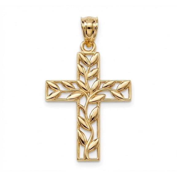 Charm America - Gold Olive Branch Cross Charm - 10 Karat Solid Gold