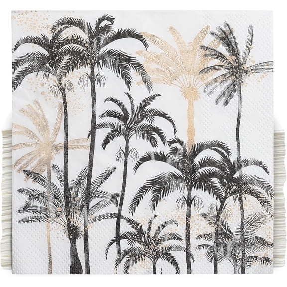 Gift Boutique Palm Tree Cocktail Napkins, Black & Gold Tropical Party Beverage Napkins, 3-Ply Disposable Paper Napkins, 100 Count, Luau Summer Party Tableware