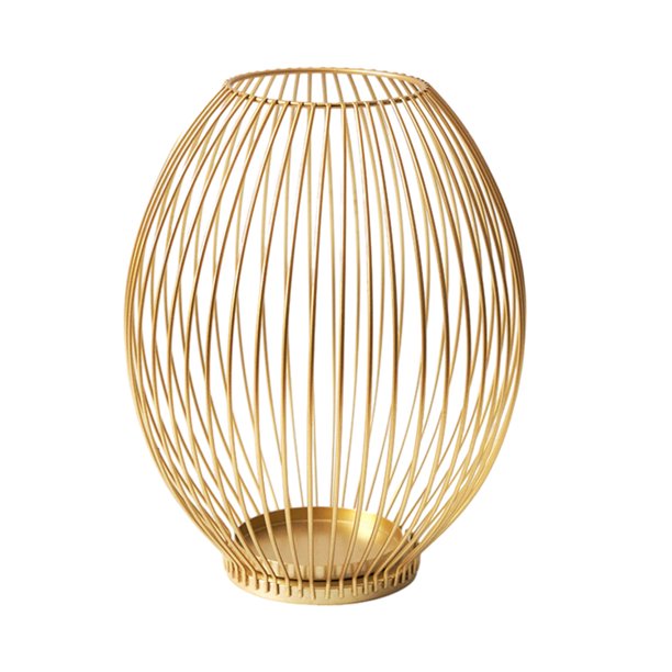 Portavelas de metal con estructura de jaula, estilo vintage, con diseño calado, ideal para colocar sobre la repisa de la chimenea o como centro de mesa.