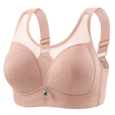 Gnurob Padded T Shirt Bras for Women Push Up Bralettes Lightly Lined Cups Bra No Underwire Brassiere Plus Size Widen Band Bralette Comfort Breathable Underwear Clearance Saving Pink 42/95