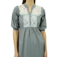 thumbnail image 2 of Bimba Women's Solid Pattern Lace Tunic Top 3/4 Puff Sleeve Short Cotton Kurti, 2 of 9