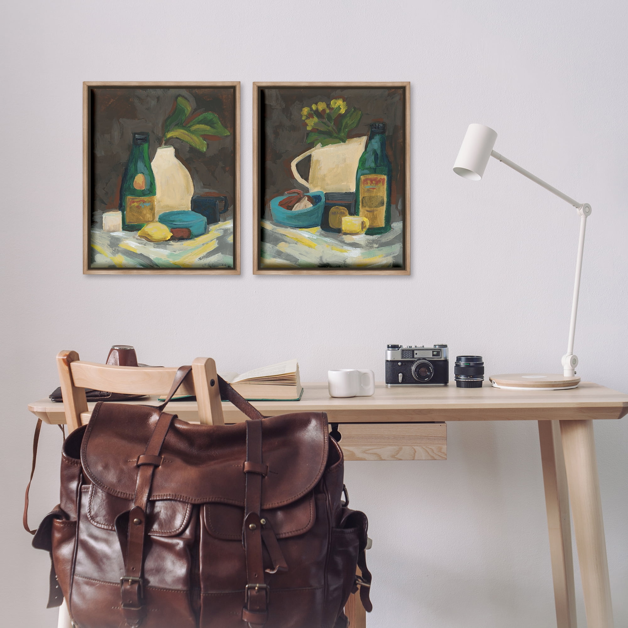 Stupell Industries Mixed Sundries Still Life Food & Beverage Painting Brown Floater Framed Canvas Art Print Wall Art, 17 x 21, Set of 2