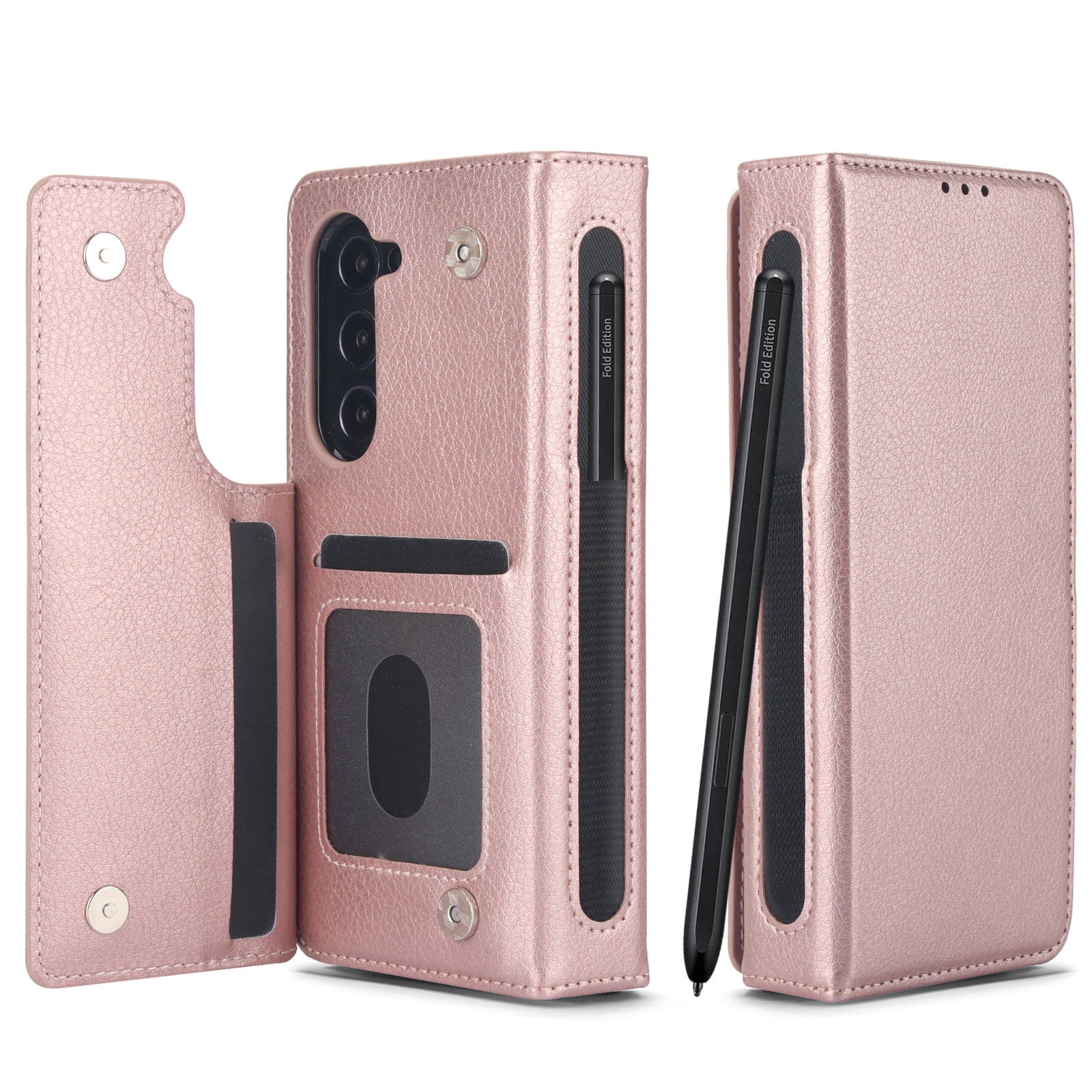 Wallet Case for Samsung Galaxy Z Fold 7 with S-Pen Holder and Credit Card Slots, Premium PU Leather RFID Blocking Magnetic Closure Flip Phone Case Cover for Samsung Galaxy Z Fold 7, Rosegold