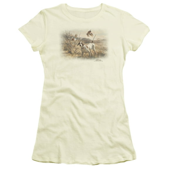 Wildlife Pointer & Bobwhite Quail S/S Junior Women's T-Shirt Sheer Cream