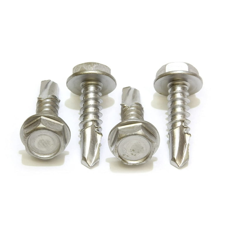 410 Stainless Steel TEK Screws - 12x1 1/4 Inch Self-Drilling Hex Washer Head (50 Pieces)