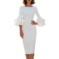 thumbnail image 2 of Karymi Cocktail Dresses for Women Elegant Solid Midi Sheath Dress, Crew Neck Tiered Bell 3/4 Sleeve Slim Fitting Knee Length Formal Party Wedding Guest Dress, 2 of 6
