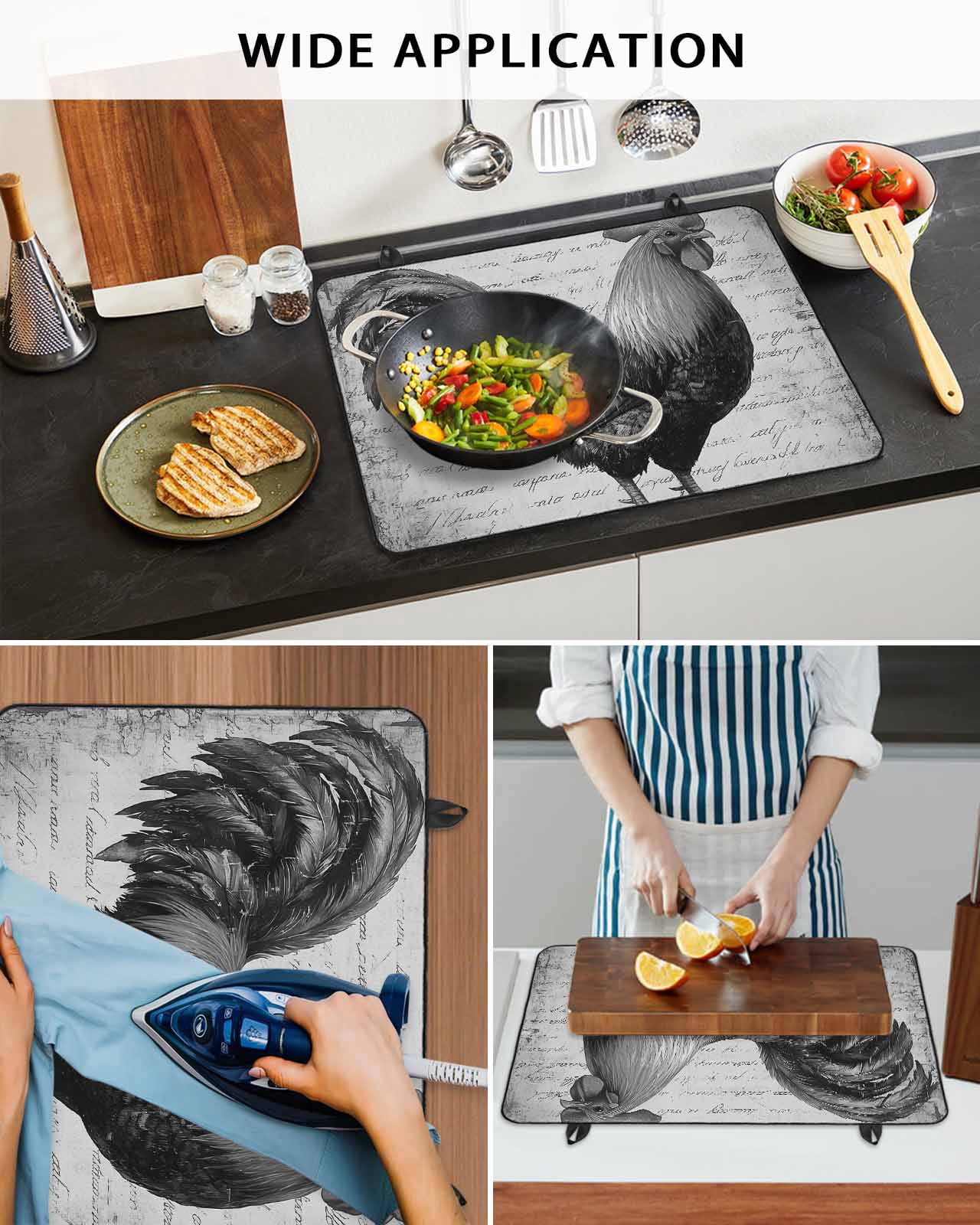 nqOlkjepod Large Induction Cooktop Protector Mat 36"x21", Grey Retro Vintage Stove Top Covers for Electric Stove, Farmhouse Country Animal Modern Stove Burner Cover Mats, Glass Top Stove Cover