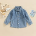 thumbnail image 3 of Boys Denim Jacket Long Sleeve Lapel Button Closure Pocket Denim Shirts, 3 of 6