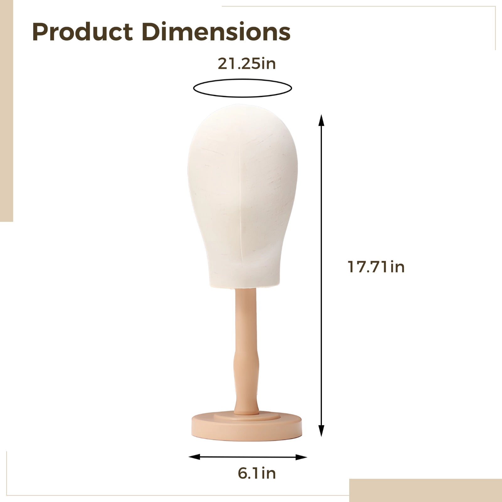 Wig Head Stand with Mannequin Head, Wood Tone Wig Stand - 21.3" Realistic Styling Head with Stable Base for Salon Displays / Hat, Cap, Wigs, Helmet Display