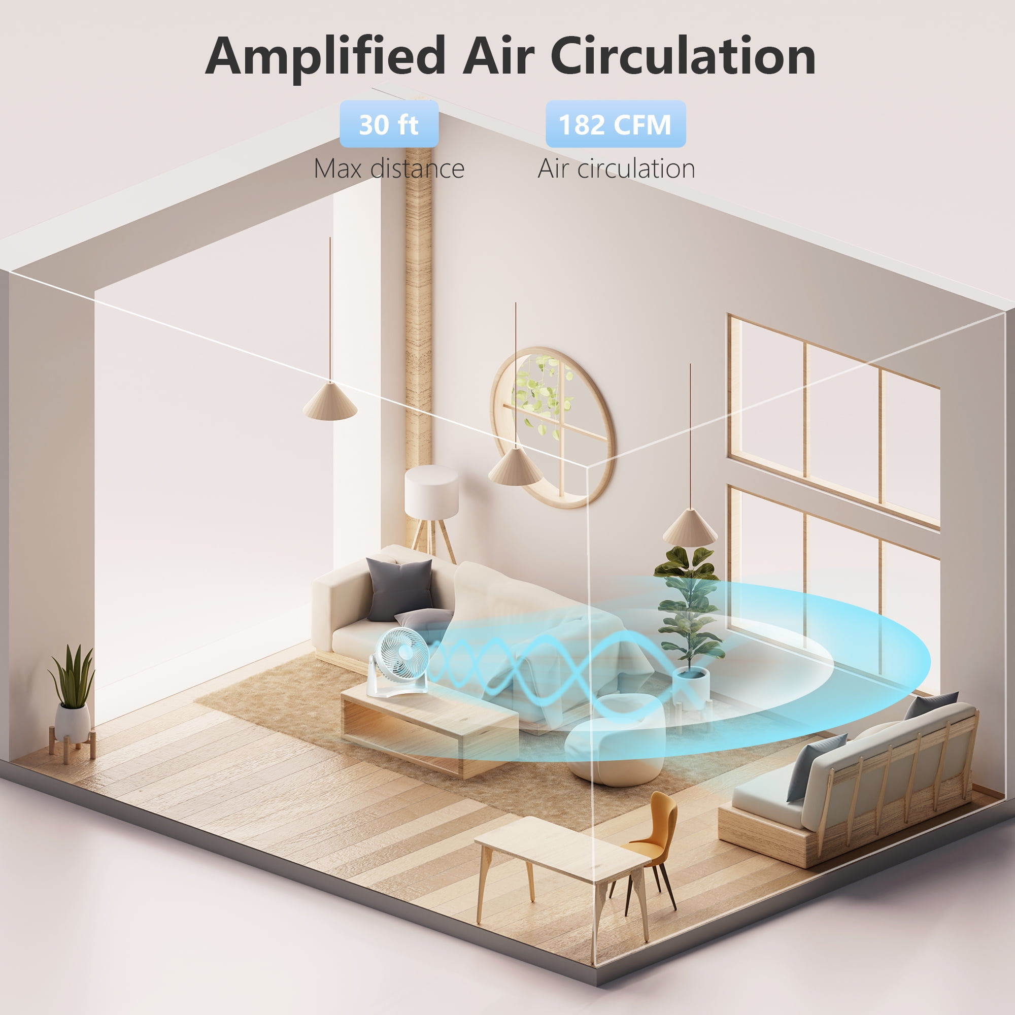 Qunler Table Fan, 9" Quiet Air Circulator Fan with 3 Speeds & 90° Pivoting Head, Air Conditioner Companion Small Desk Fan for Bedroom, Home, Office, Wall-Mounting Available, White