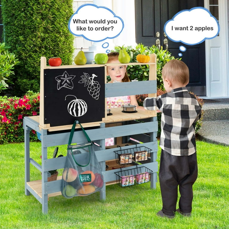 Costway 2-in-1 Outdoor Mud Kitchen, Removable Sink, Chalkboard