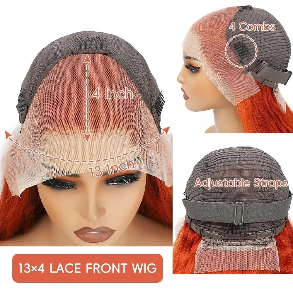 13x4 Ginger Body Wave Human Hair 200 Density HD Transparent Lace Frontal Wigs Pre Plucked for Women