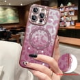 thumbnail image 5 of Compatible with iPhone 15 Pro Max Case Plating Magnetic [Support for Magsafe] Bling Glitter Sparkly Leopard Back Diamond Camera Lens Cover Crystal Matte Luxury Case for Girls Women -Pink, 5 of 13