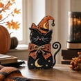 thumbnail image 4 of syligr Wooden Black Cat Figurine for Halloween Decorations, Black Cat Ornament for Mantel Shelf, Vintage Halloween Decor for Table Centerpiece, Home Party Decor Gift, 8Inch, 4 of 6