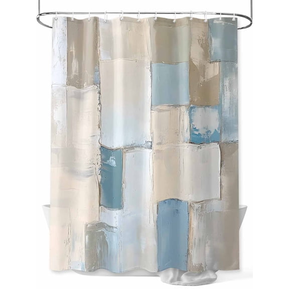 Fsddascl Vintage Shower Curtain Set - 36" x 78" Washable Bathtub Curtain with 12 Hooks, Modern Blue Brown Geometric Color Blocks Waterproof Fabric Stall Shower Curtains for Bathroom/Bathtub Décor
