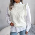 thumbnail image 5 of Fesfesfes Women Sweater V-neck Solid Fungus Edge Rhombus Knitted Sweater Casual Sleeveless Vest Jacket Coat Tops Tops on, 5 of 8