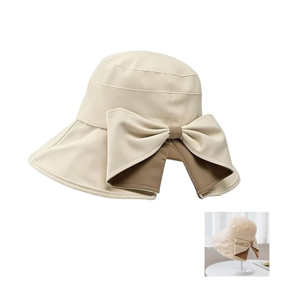 Womens Bowknot Wide Brim Sun Protective Hat, Breathable Floppy Shade Cap, Foldable 360° Protection UV Protection, Sun Hats for Women White