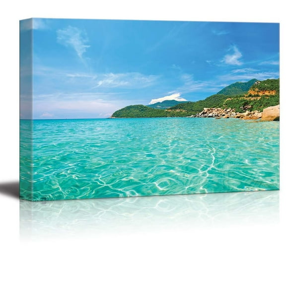 Panoramic View of a Tropical Beach Islands with Vivid Clear Sea Water Pretty Endless Beach - Canvas Art Wall Art - 24" x 36"