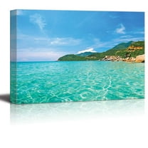 Panoramic View of a Tropical Beach Islands with Vivid Clear Sea Water Pretty Endless Beach - Canvas Art Wall Art - 24" x 36"