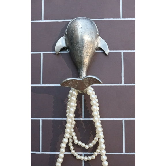 Set of 2 Aluminum Nautical Marine Beluga Whale Flailing Tail Wall Hook Hangers