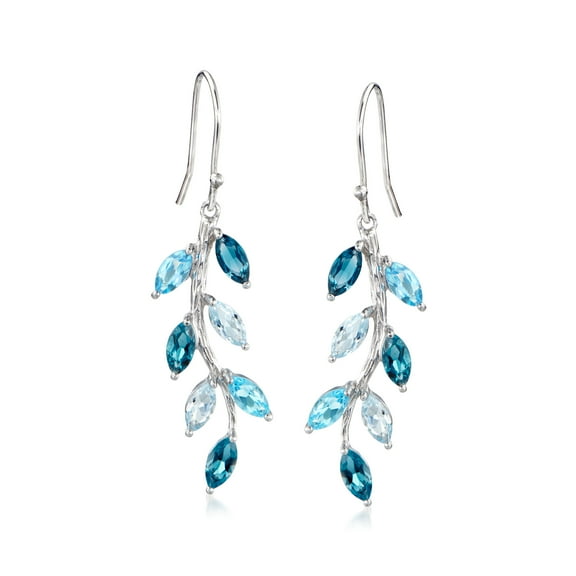 Ross-Simons 3.90 ct. t.w. Tonal Blue Topaz Vine Drop Earrings in Sterling Silver, Women's, Adult