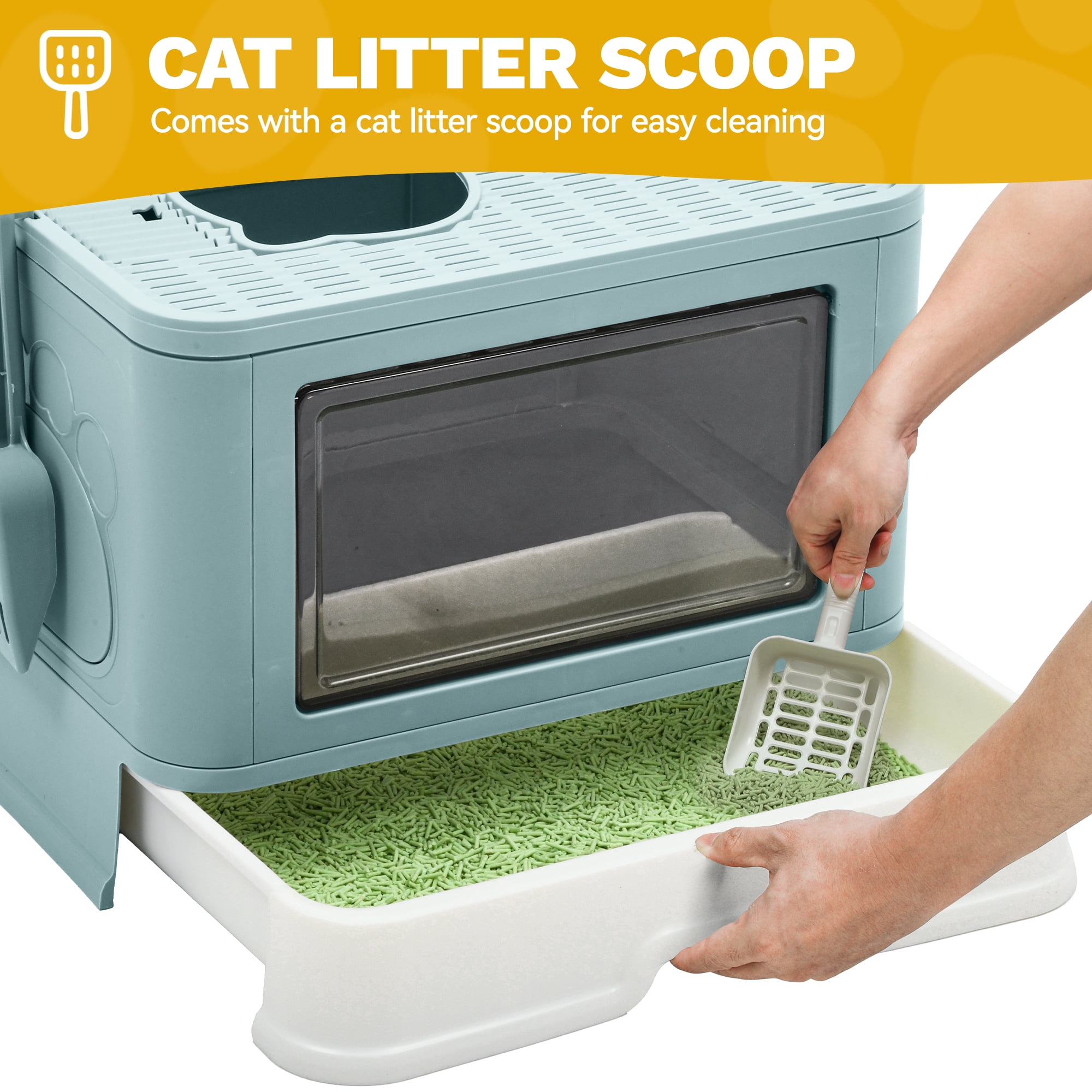 DEXTRUS Large Enclosed Cat Litter Box with Lid, Drawer Type, Easy to Clean, Includes Litter Scoop, Blue