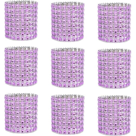 

100 Pcs Rhinestone Napkin Rings Set Sparkly Diamond Napkin Holders Serviette Buckles for Shower Holiday Wedding Banquet Carnival Party Table Decorations (Purple)