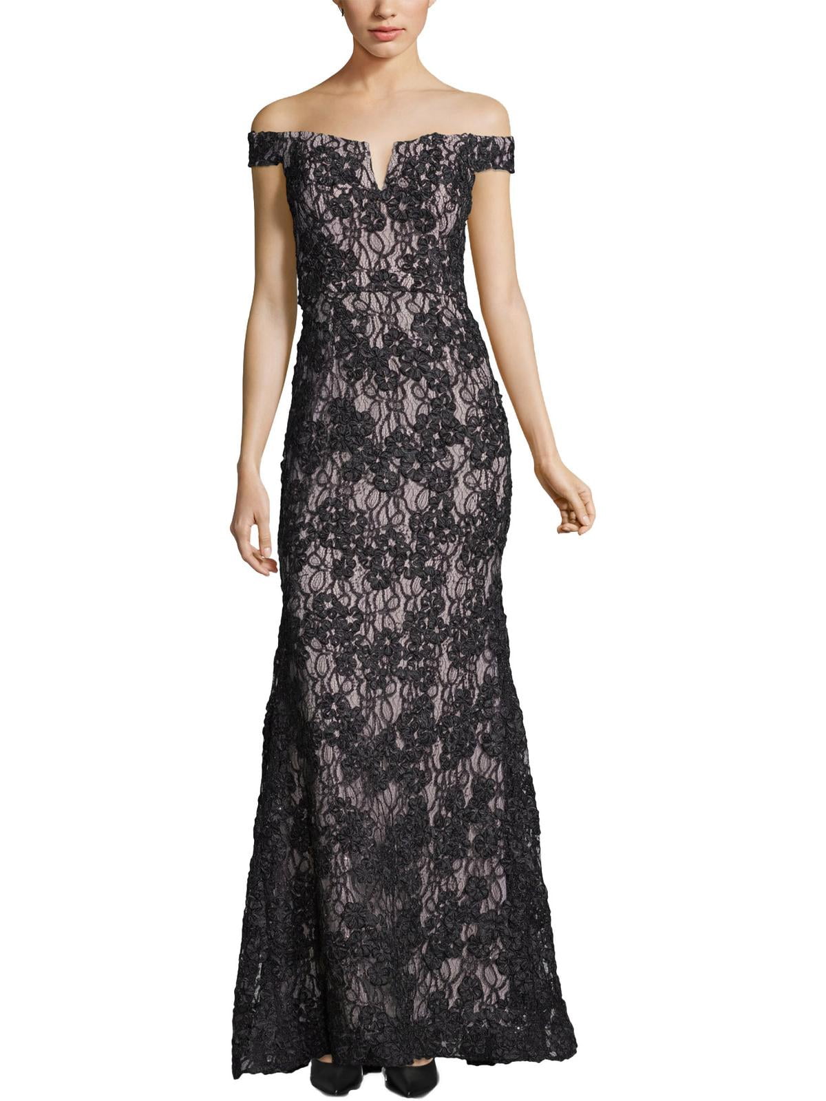 xscape off the shoulder lace gown