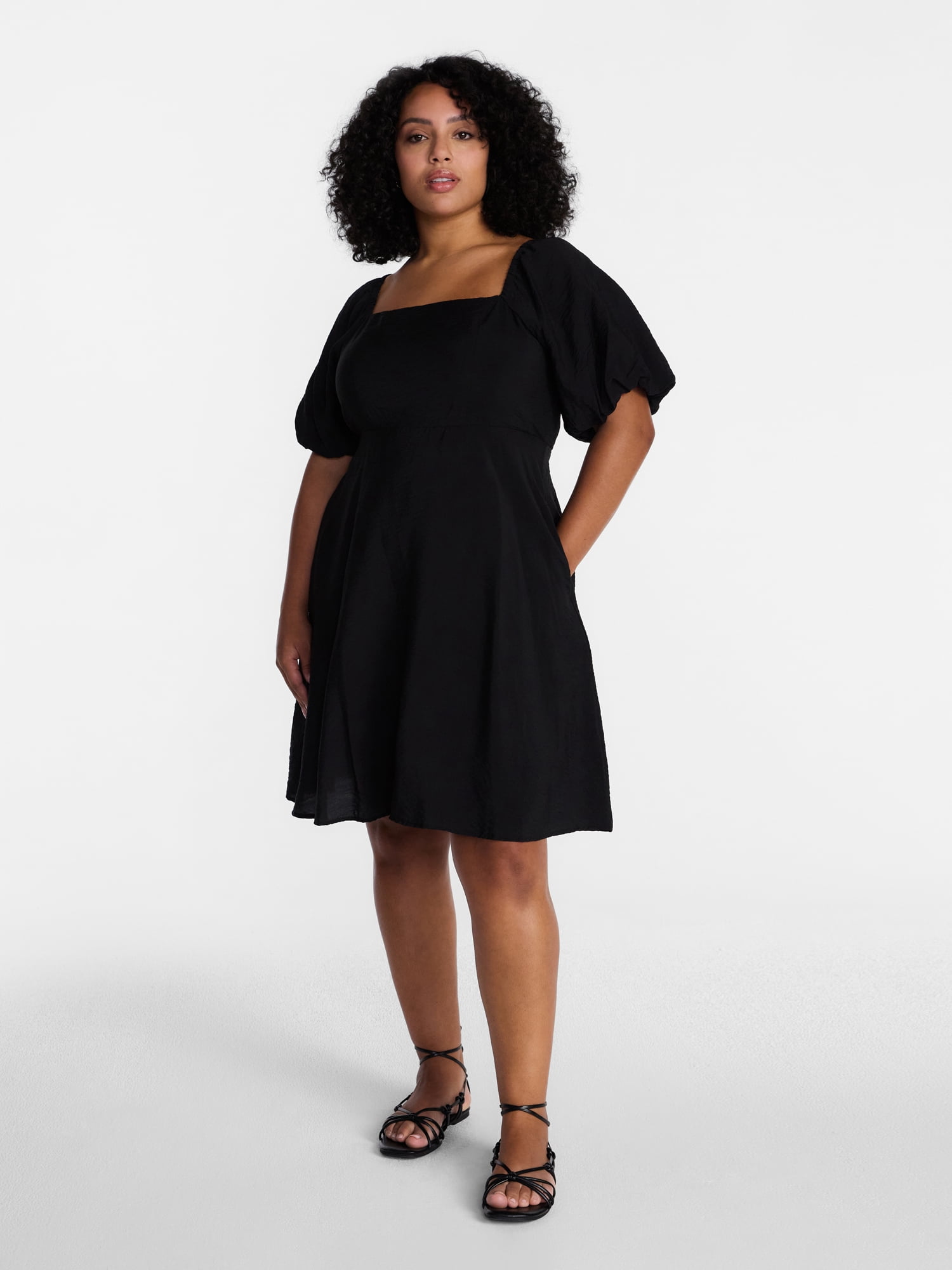 Time and Tru Women's Mini Dress with Puff Sleeves, Sizes XS-XXXL
